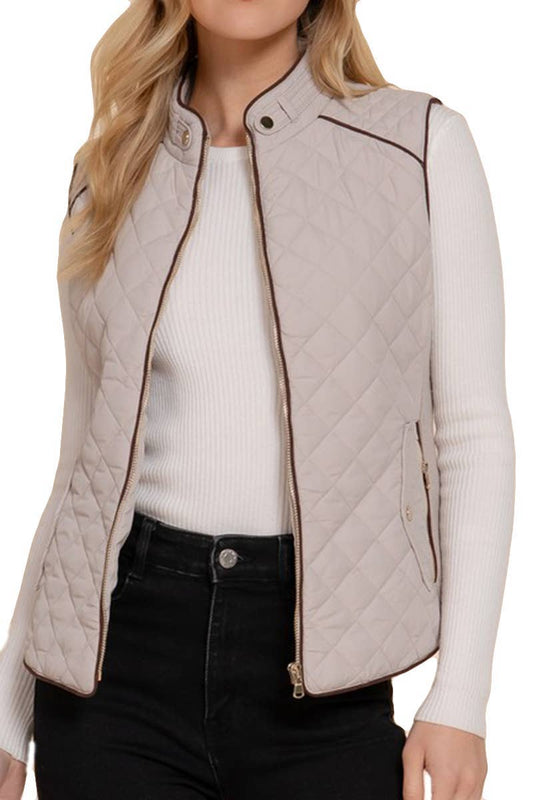 Hayle  Quilted Padding Vest: PALE TAUPE