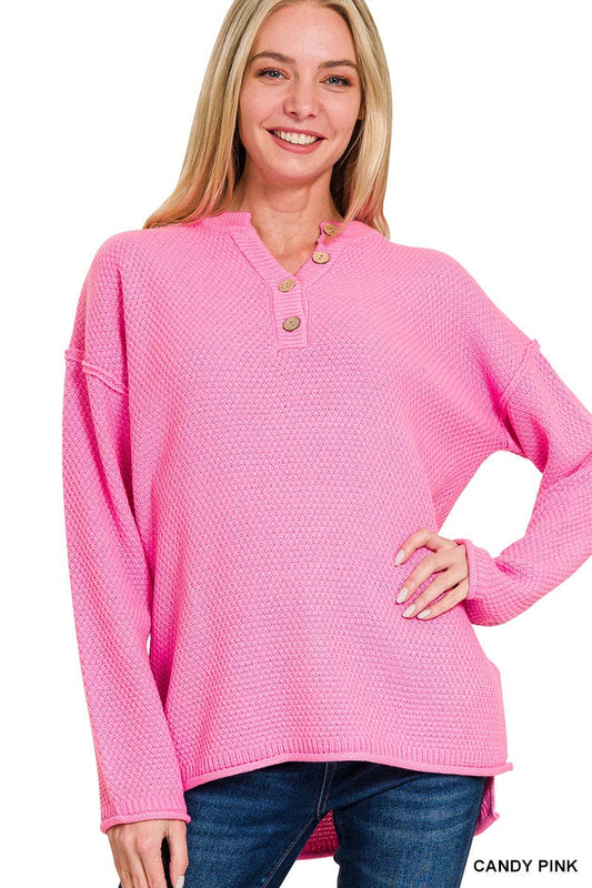 Henley Sweater Candy Pink