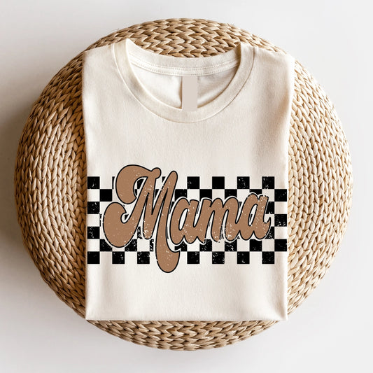 Oversized Checkered Mama Graphic T-Shirt