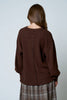 TEXTURED EXPOSED SEAM LONG EXTENDED SLEEVE KNIT TOP : CHOCOLATE BROWN