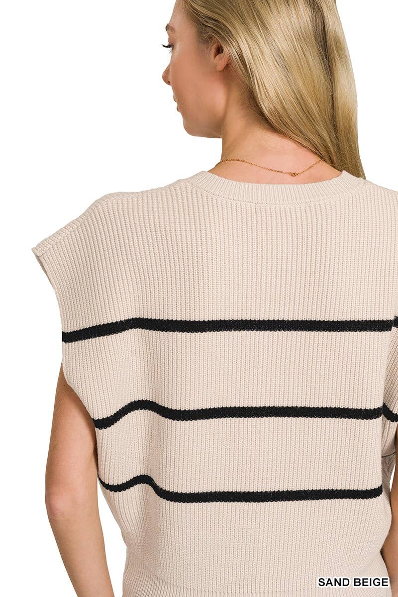 Striped Viscose Sweater Vest: SAND BEIGE