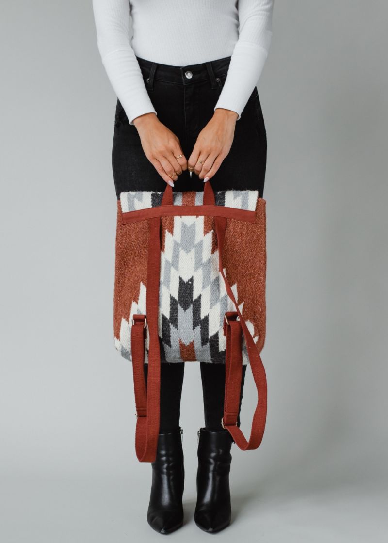 Aztec Woven Backpack Rust