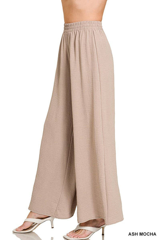 Woven Airflow Elastic Waistband Pants: ASH MOCHA
