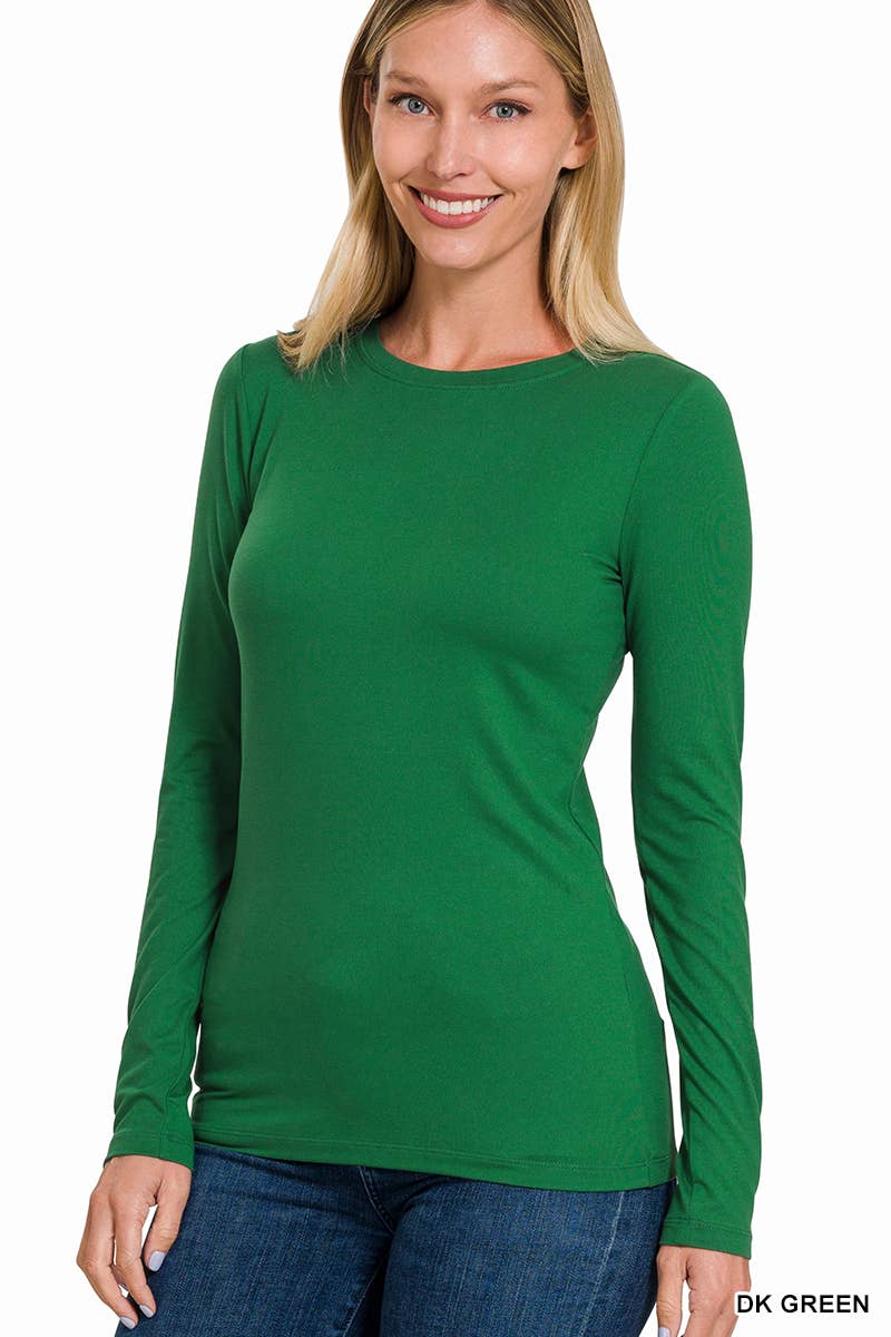 Brushed Long Sleeve Round Neck Tee: BLACK