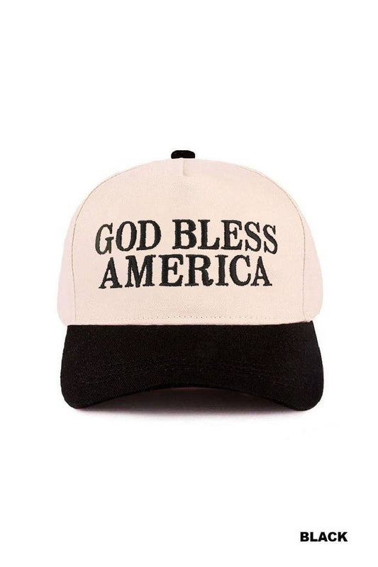 God Bless America Two-tone Canvas Cotton Cap: BLACK