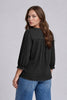 PLUS CROCHET TRIM V-NECK 3/4 SLEEVE HENLEY TOP: BLACK