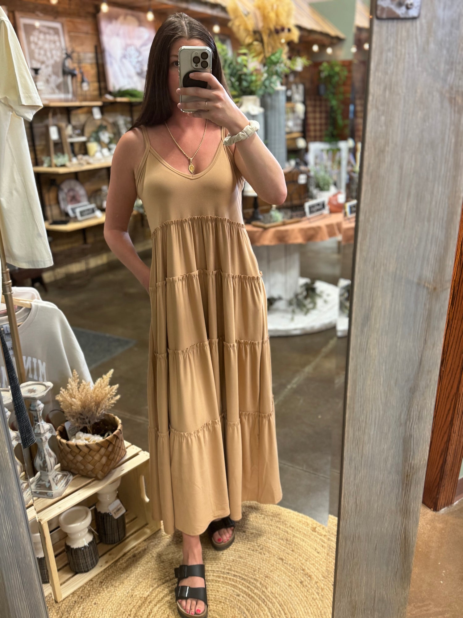 cami maxi dress with pockets V-NECK CAMI MAXI DRESS WITH SIDE POCKETS in DUSTY BLUSH