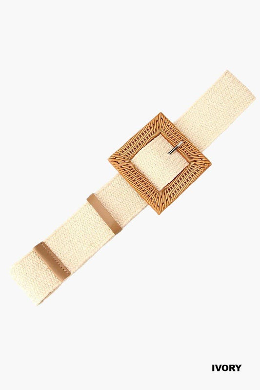 Bohemian Straw Square Pin Buckle Belt: IVORY