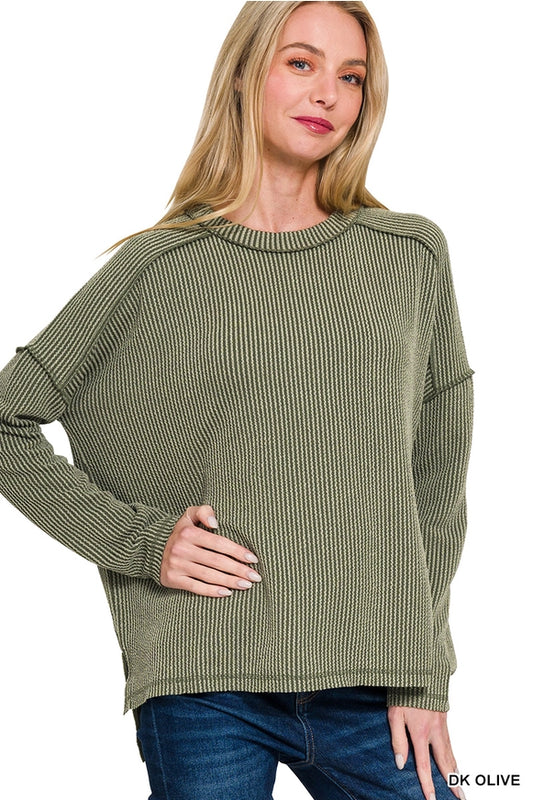 Rubbie Ribbed Long Sleeve Top Olive