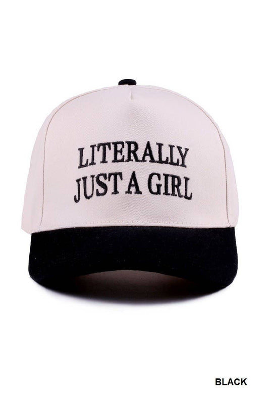 Literally Just A Girl Two Tone Canvas Cotton Cap: BLACK