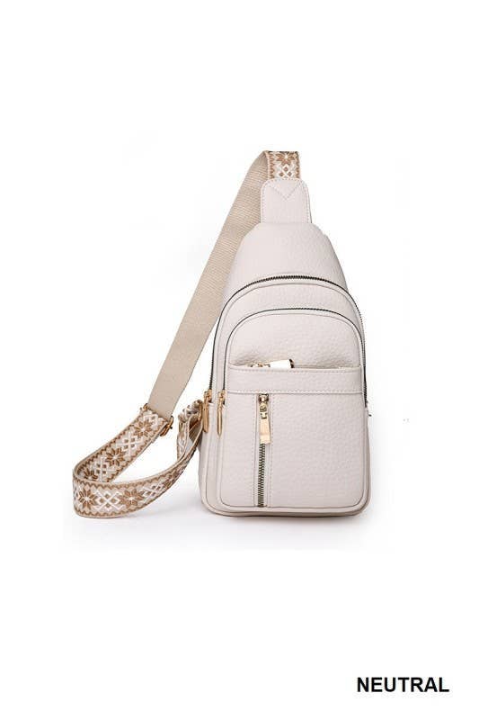 Vegan Leather Crossbody Sling Chest Pack Bag: NEUTRAL