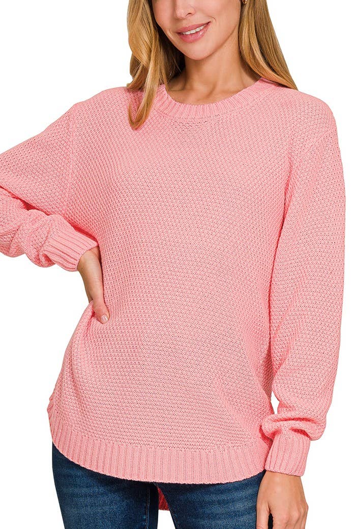 Round Neck Basic Sweater: PINK