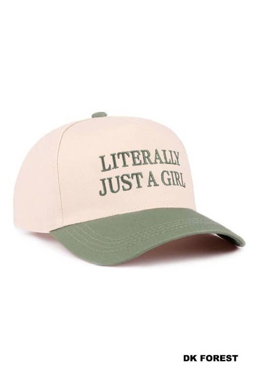 Literally Just A Girl Two Tone Canvas Cotton Cap: DK FOREST