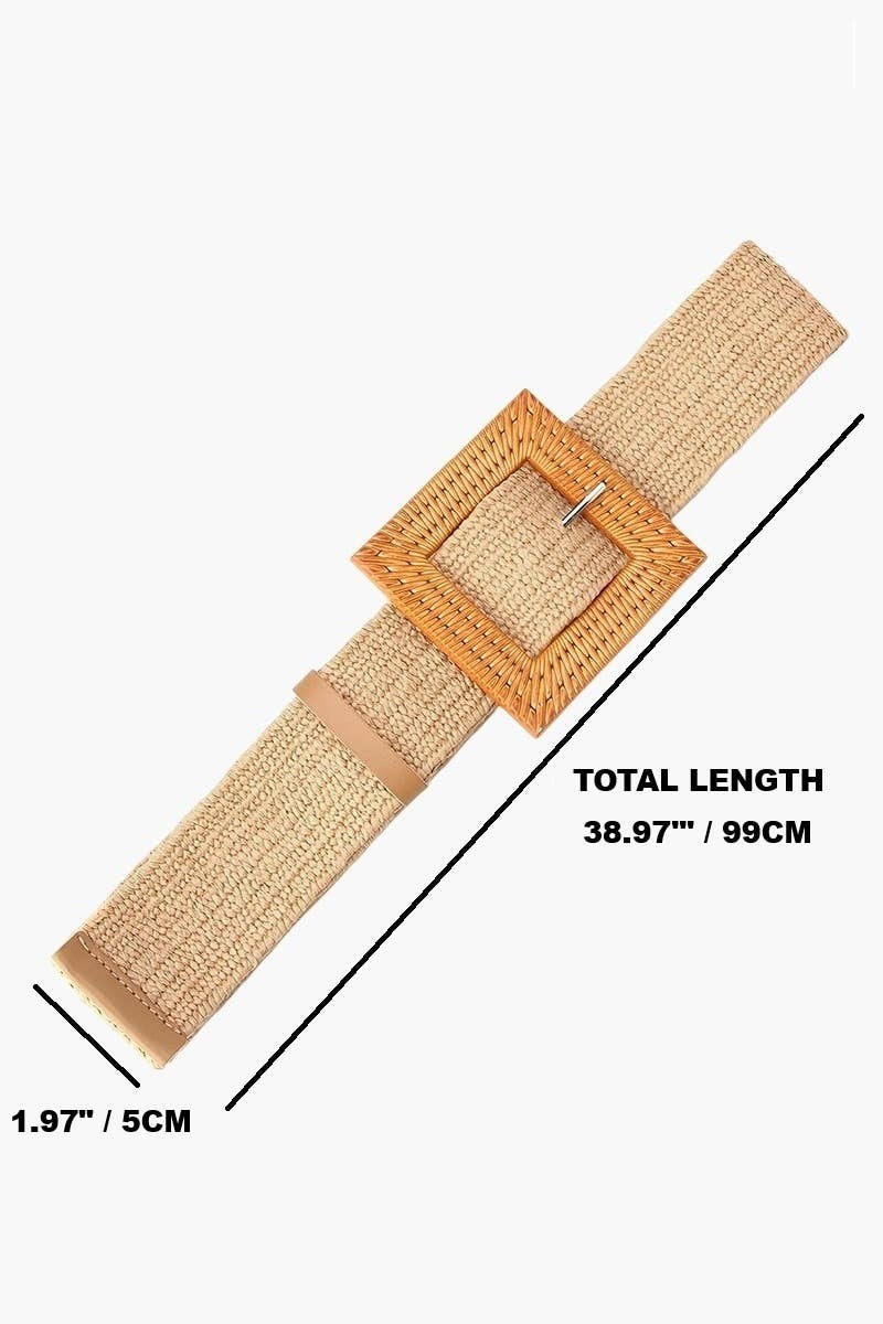 Bohemian Straw Square Pin Buckle Belt: BLACK