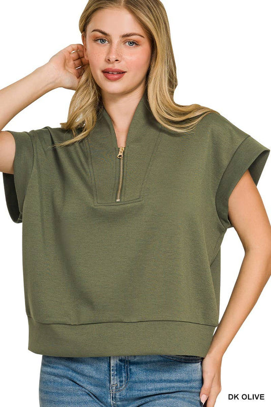 Scuba High Neck Half Zip Vest: DK OLIVE