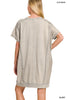 Terry Acid Wash Short Sleeve Dress With Pockets
