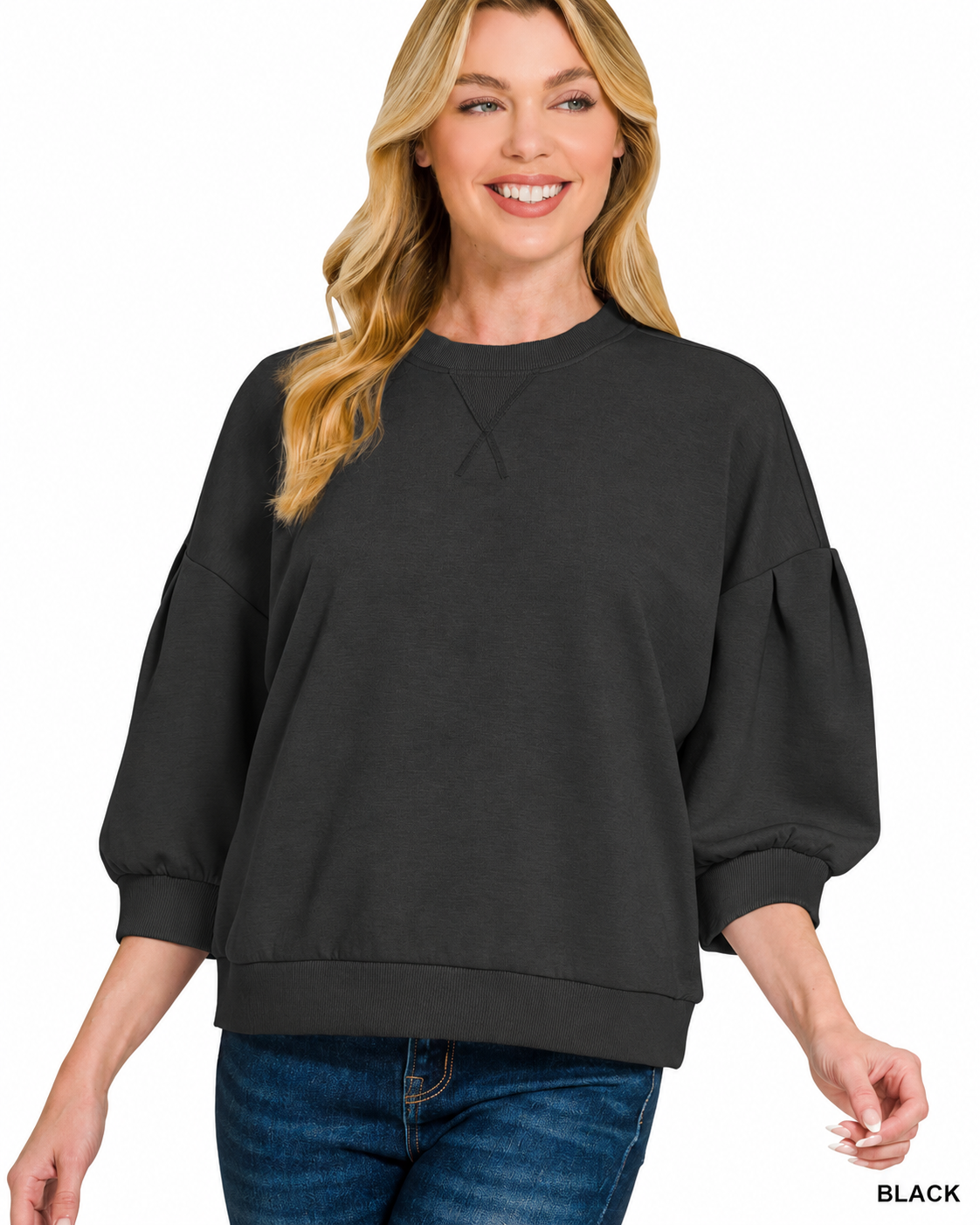 Scuba Dolman Sleeve Pullover: BLACK