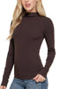 Long Slv High Neck Rib Knit Top: CHOCOLATE