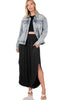 Smocked Waist Side Slit Maxi Skirt With Pockets Black