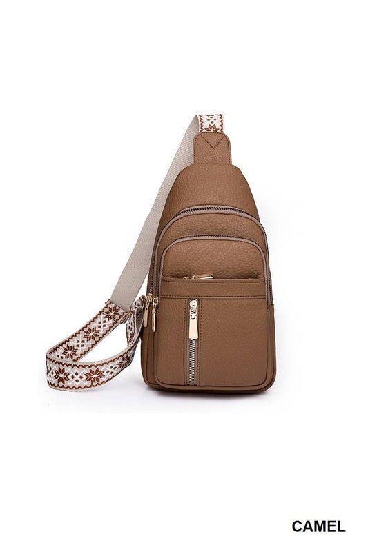 Vegan Leather Crossbody Sling Chest Pack Bag: CAMEL