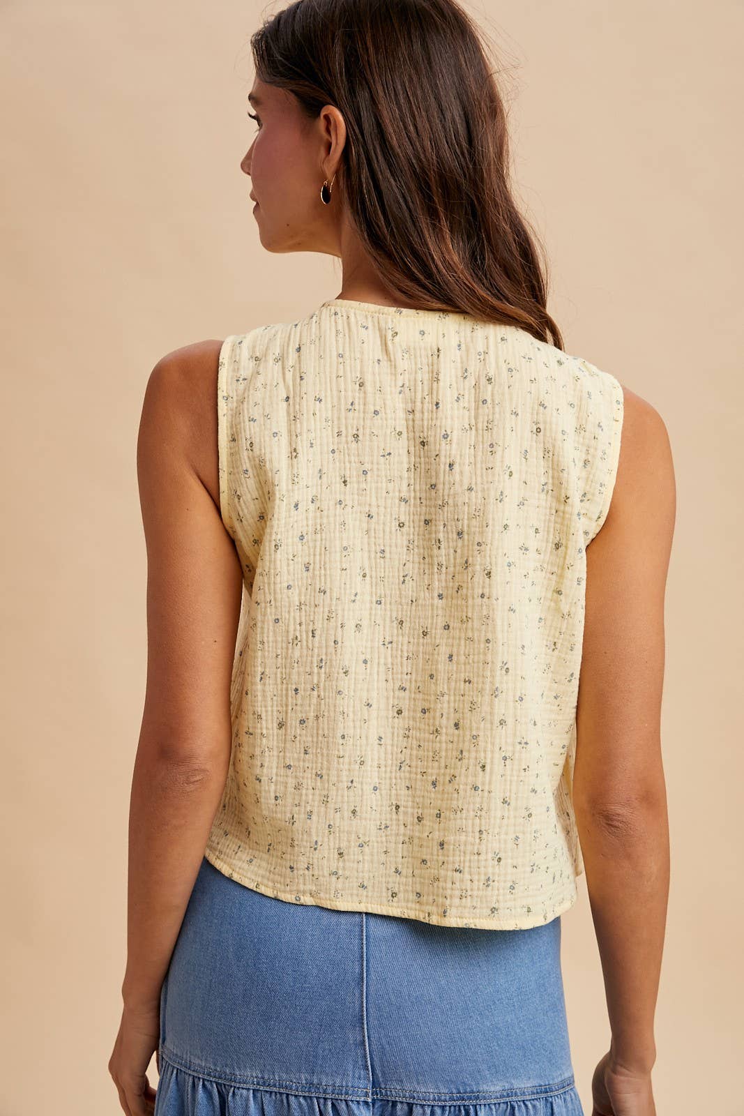 Ditsy Floral Cotton Blouse With Front Tie: LEMON