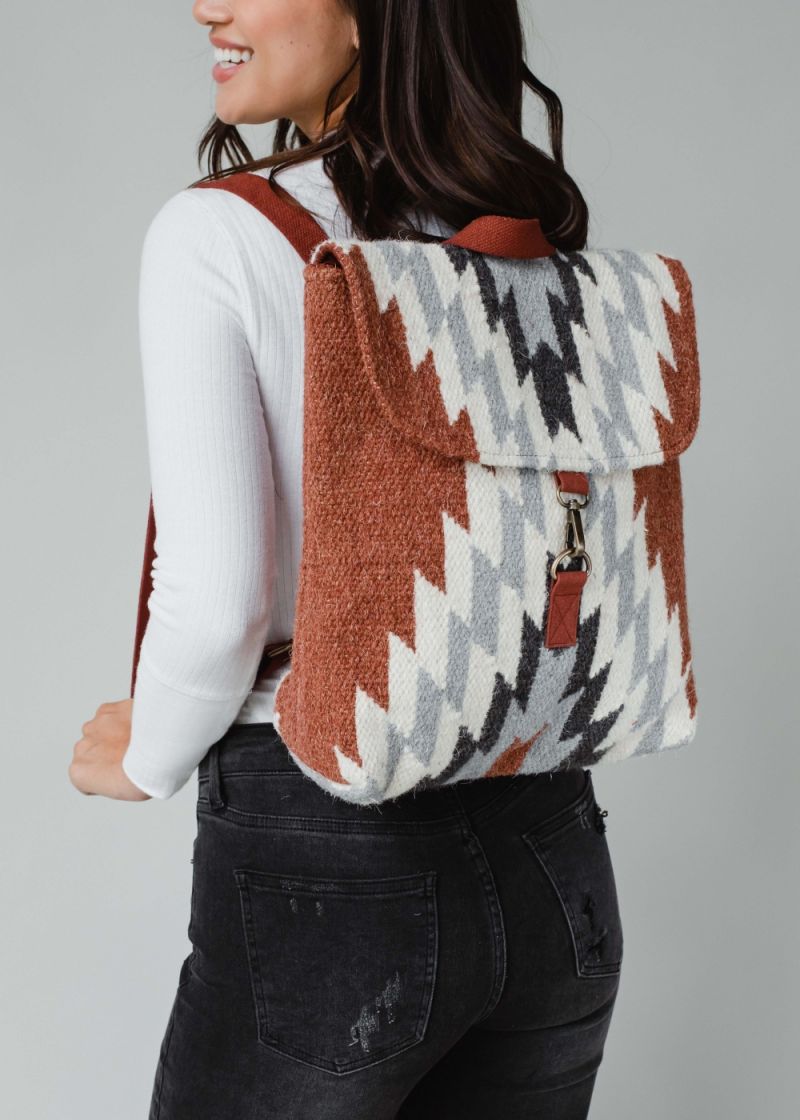 Aztec Woven Backpack Rust