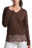 Fitch Oversized Lace-hem V-neck Sweater.: CHOCOLATE