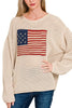 American Flag Crew Neck Sweater: SAND BEIGE