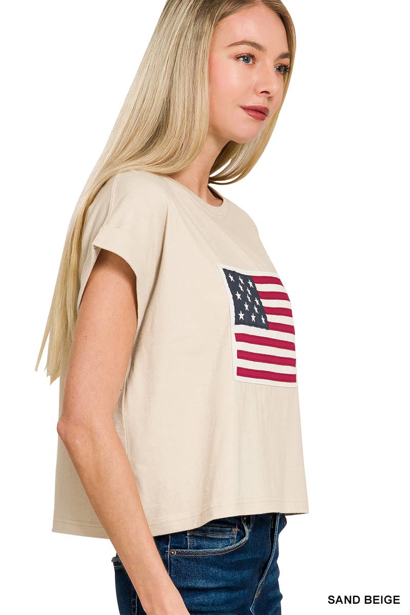 American Flag Tee: SAND BEIGE