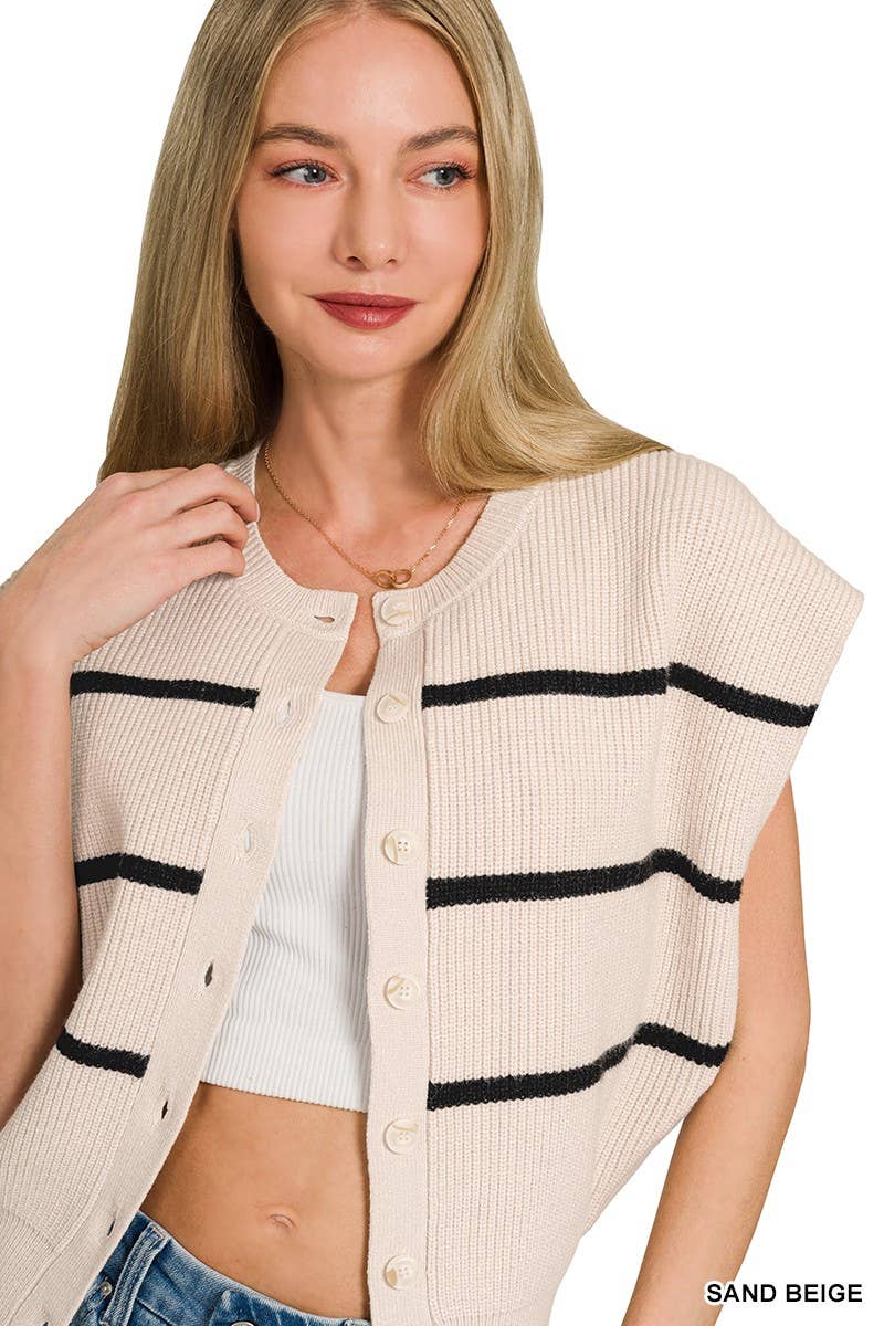 Striped Viscose Sweater Vest: SAND BEIGE