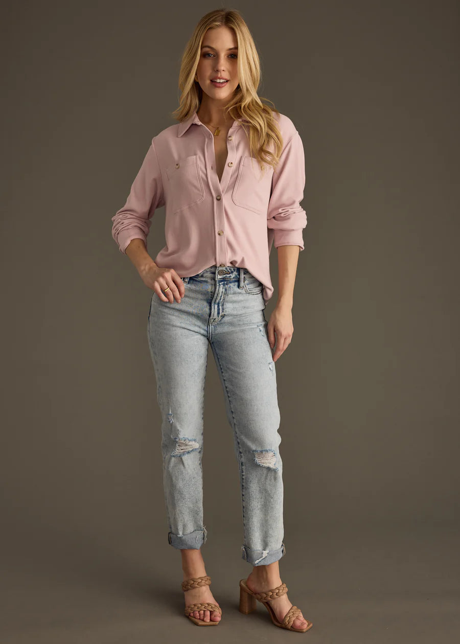 Dusty Pink Supersoft Button Up Top