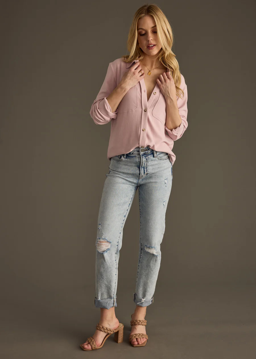 Dusty Pink Supersoft Button Up Top