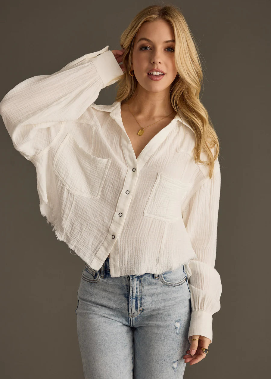 White Oversized Cropped Button Up Shirt