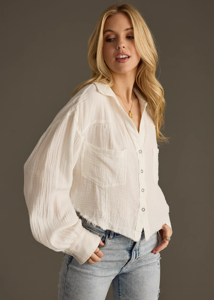 White Oversized Cropped Button Up Shirt