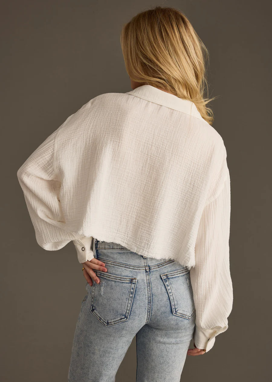 White Oversized Cropped Button Up Shirt