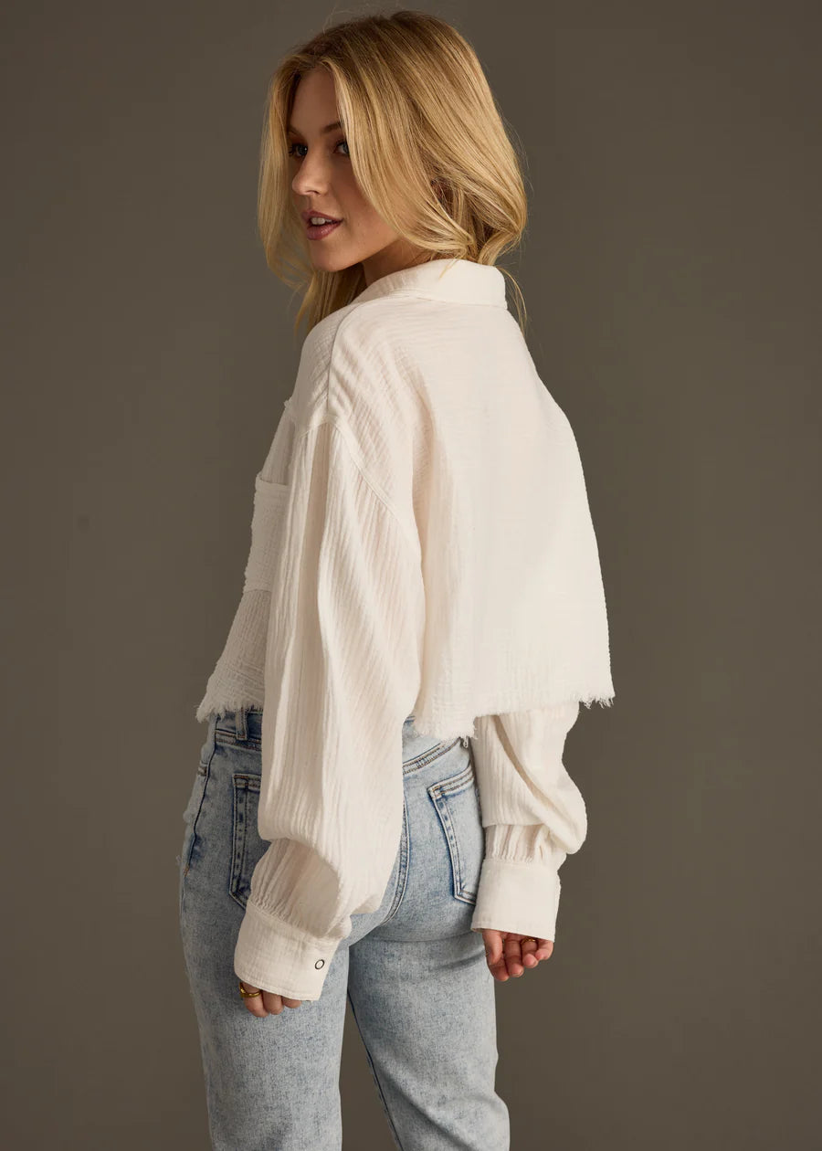 White Oversized Cropped Button Up Shirt