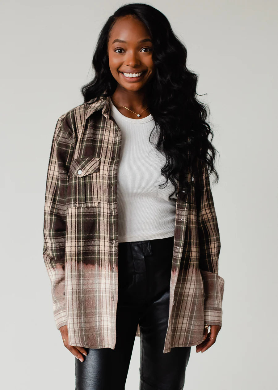 Green, Tan Black Plaid Flannel