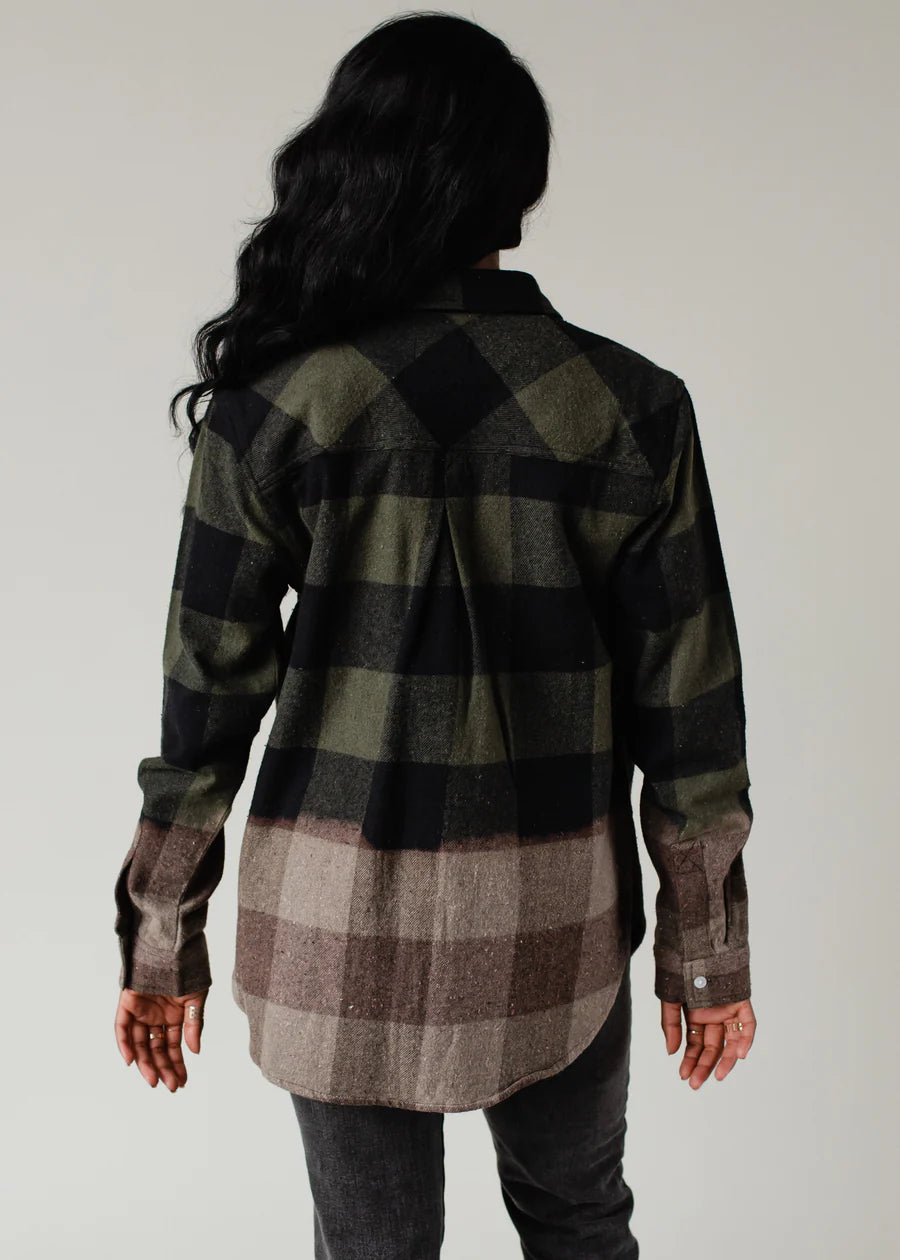 Dark Green Bleach Dipped Flannel