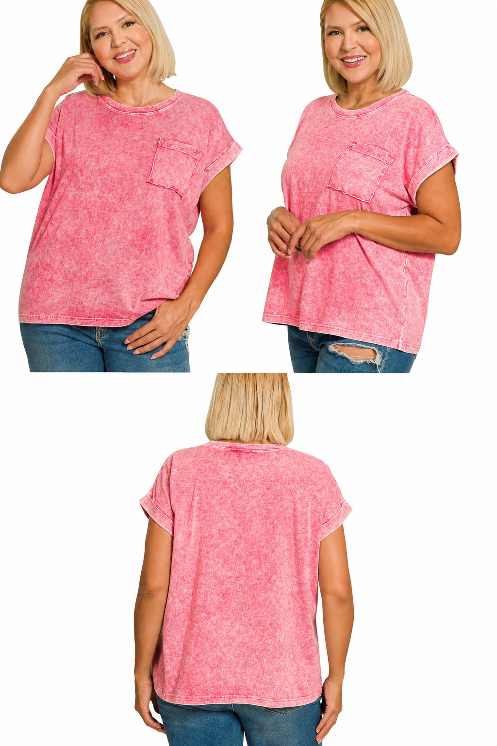 Plus Halo Snow Washed Cuffed Short Sleeve Tee: RED