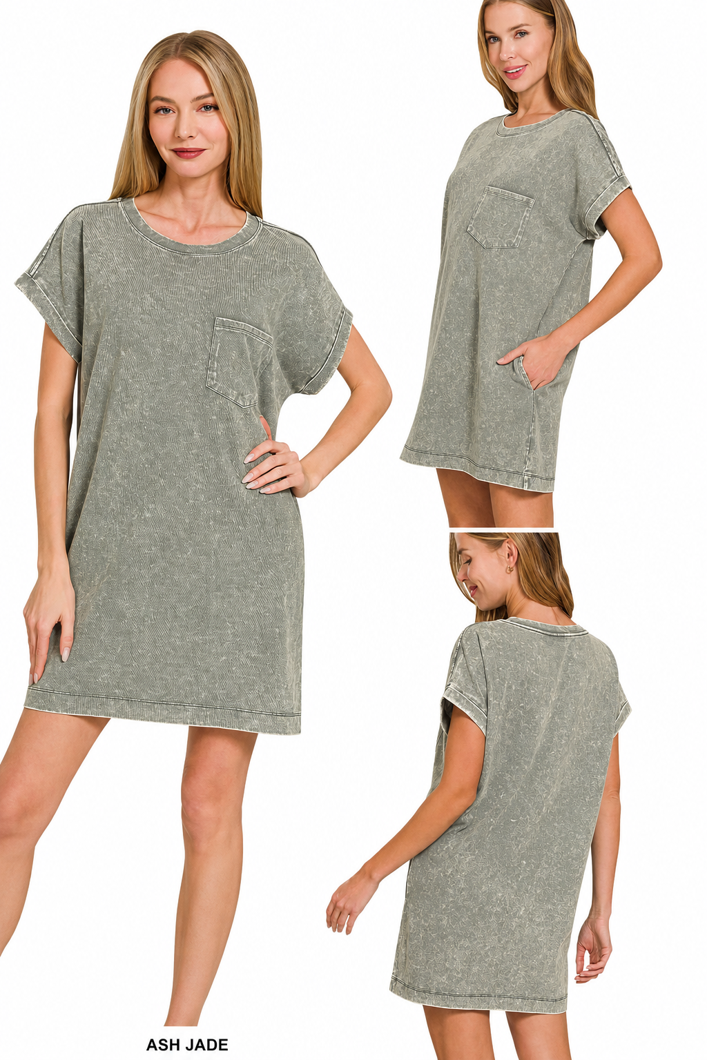 Premium Cotton Washed T-shirts Dress: ASH JADE
