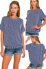 Corded Rib Short Sleeve Top: LT NAVY