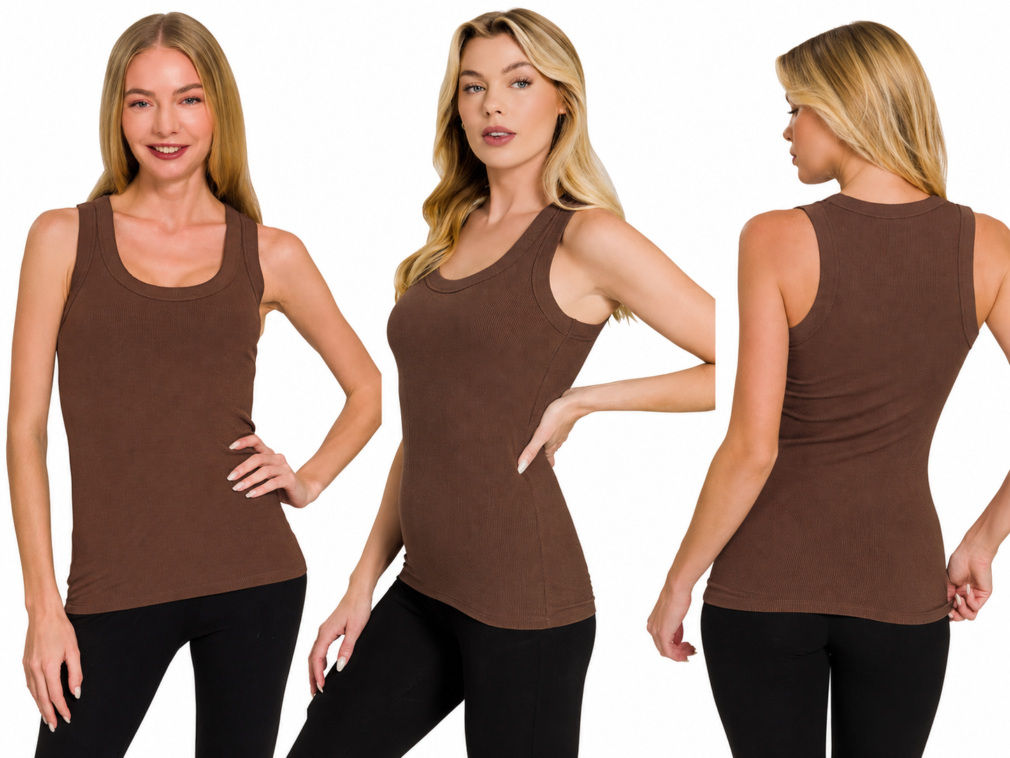 Ribbed Scoop Neck Tank Top: CHOCOLATE