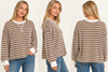 Raised Rib Striped Round Neck Pullover: BROWN