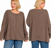 Plus Ribbed Center Seam Dolman Sleeve Top: BROWN