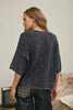 WASHED RIBBED SHORT SLEEVE ROLLED EDGE CARDIGAN: NAVY