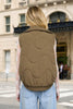 WAVE QUILTED SNAP-FRONT STAND COLLAR VEST: MOCHA