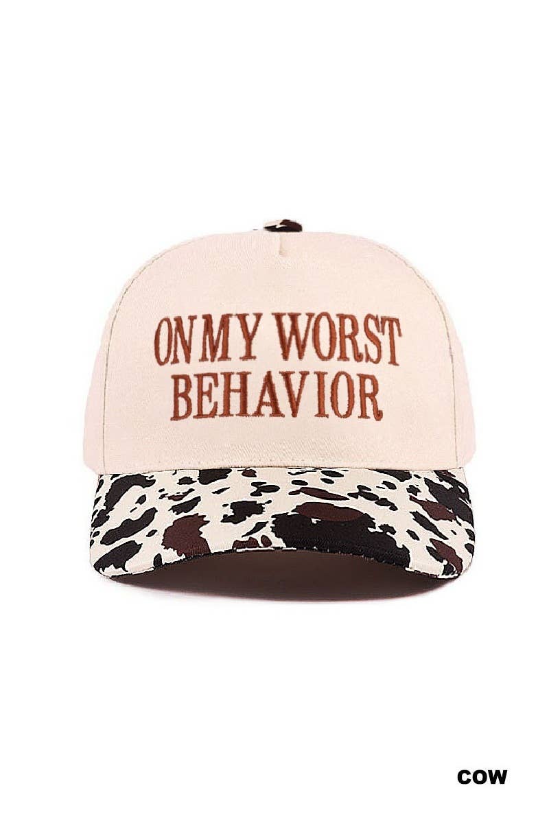 On My Worst Behavior Two Tone Canvas Cotton Cap: COW