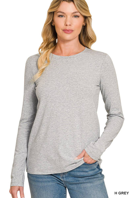 Cotton Crew Neck Long Sleeve T-shirt: H GREY