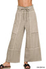 French Terry Washed Exposed-seam Wide Leg Pants: ASH MOCHA