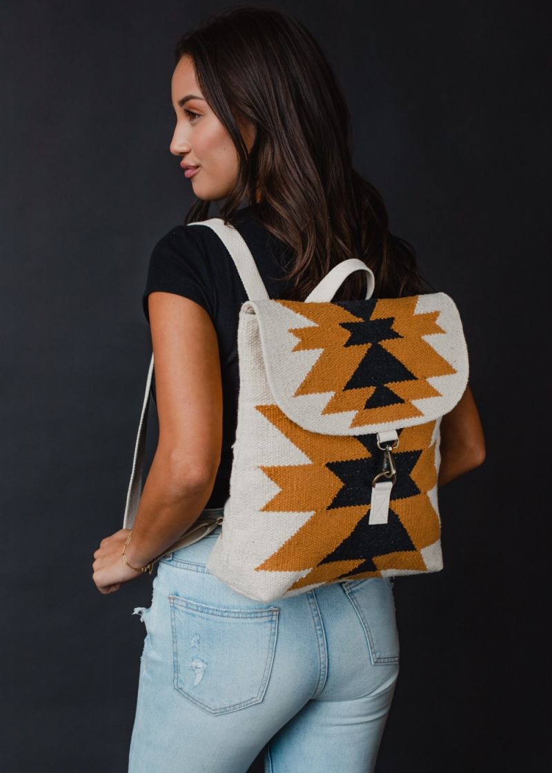 Aztec Woven Backpack Camel